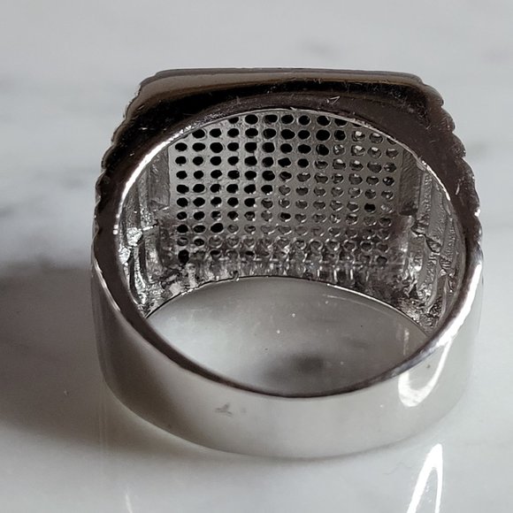 Mens Vintage Estate Sterling Silver CZ Ring 11.0g E2788